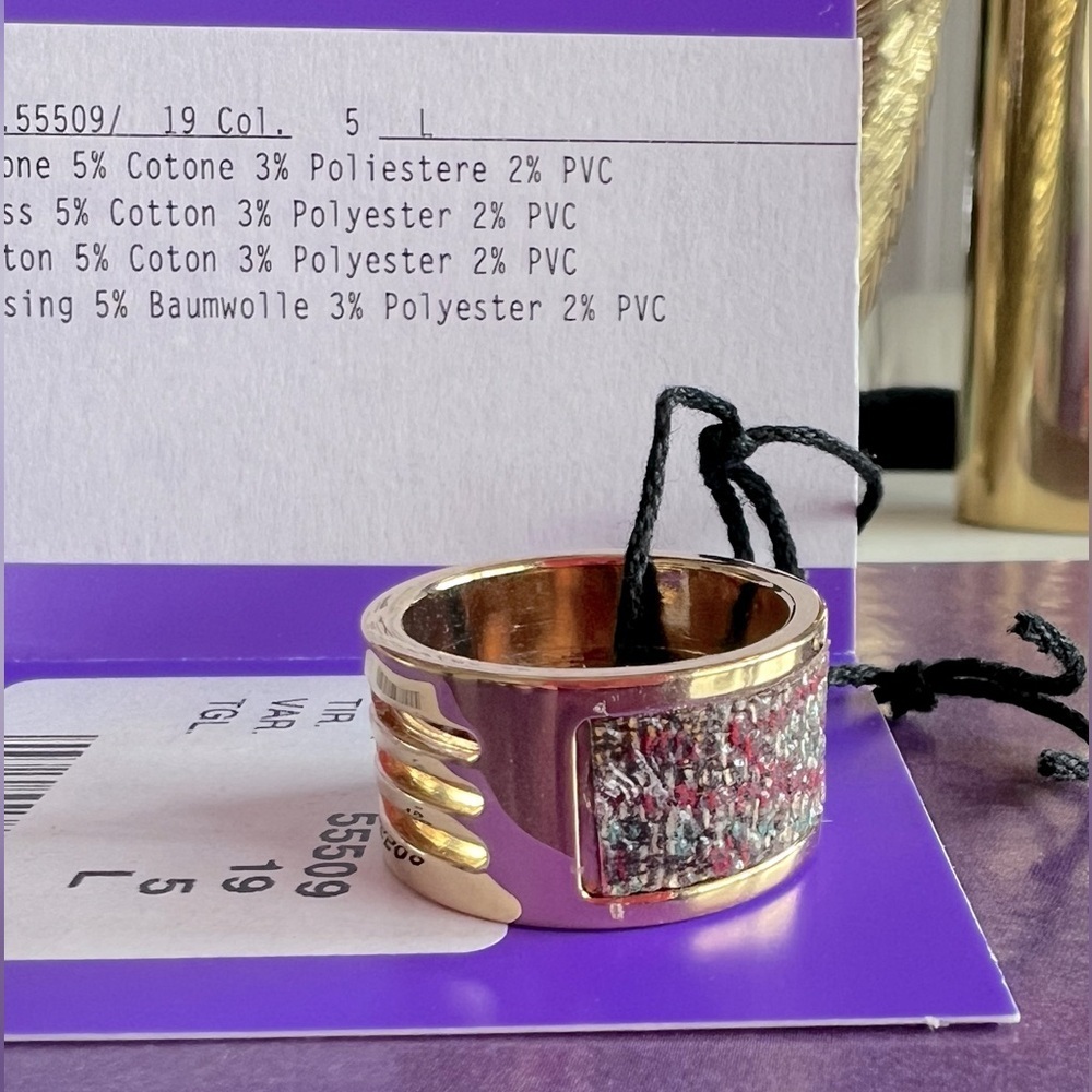 ETRO Wide Band Gold Tone Texture Colors Brass Ring Size US 8 Large 19 New - Picture 2 of 8